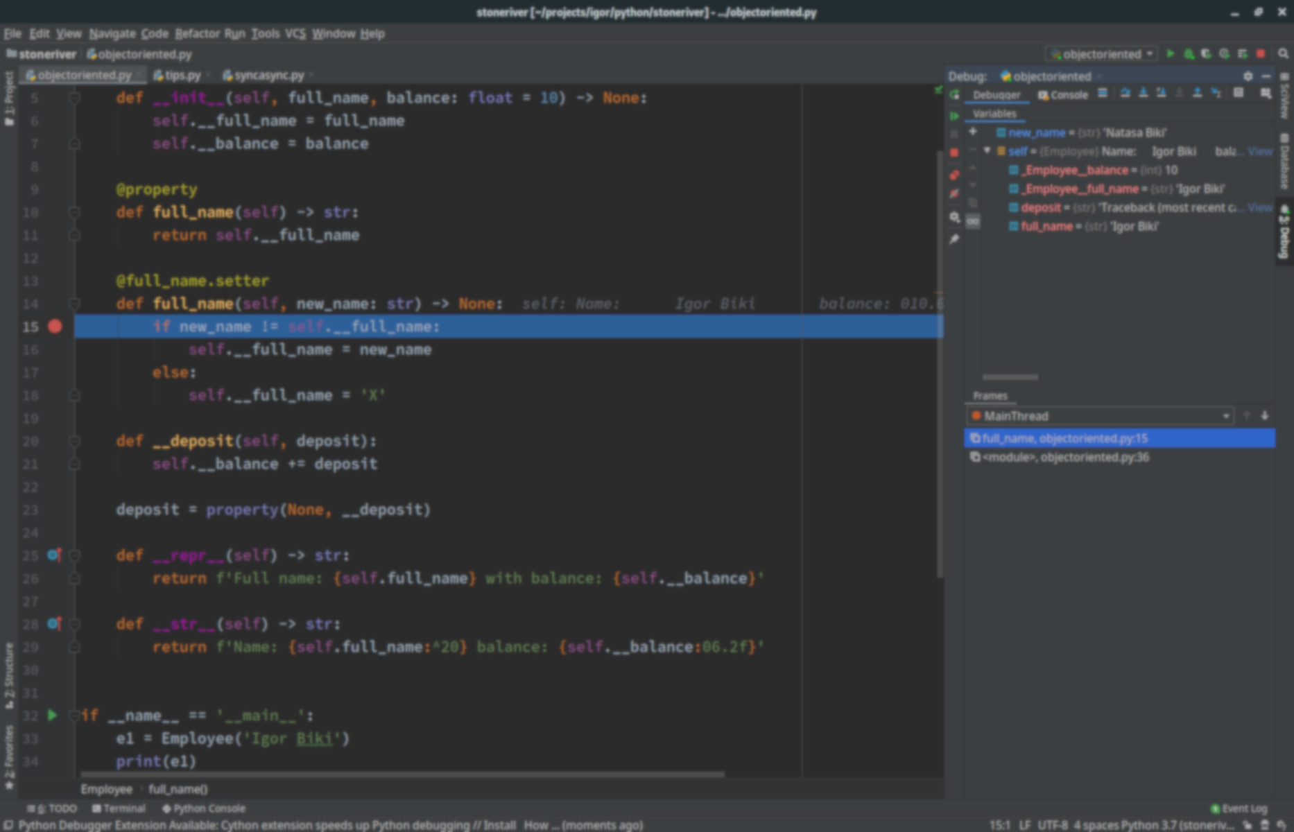 Python code in PyCharm